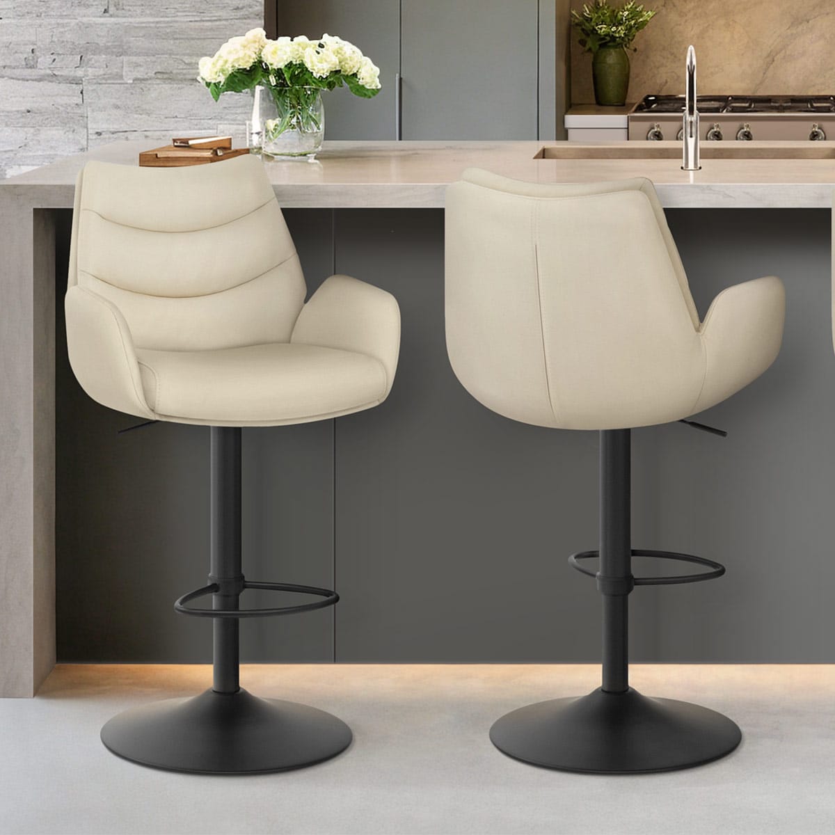 Madrid Real Leather Gas Lift Stool Cream