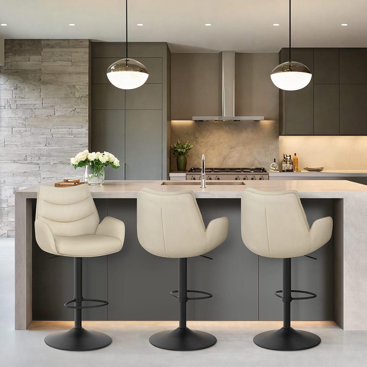 Madrid Real Leather Gas Lift Stool Cream