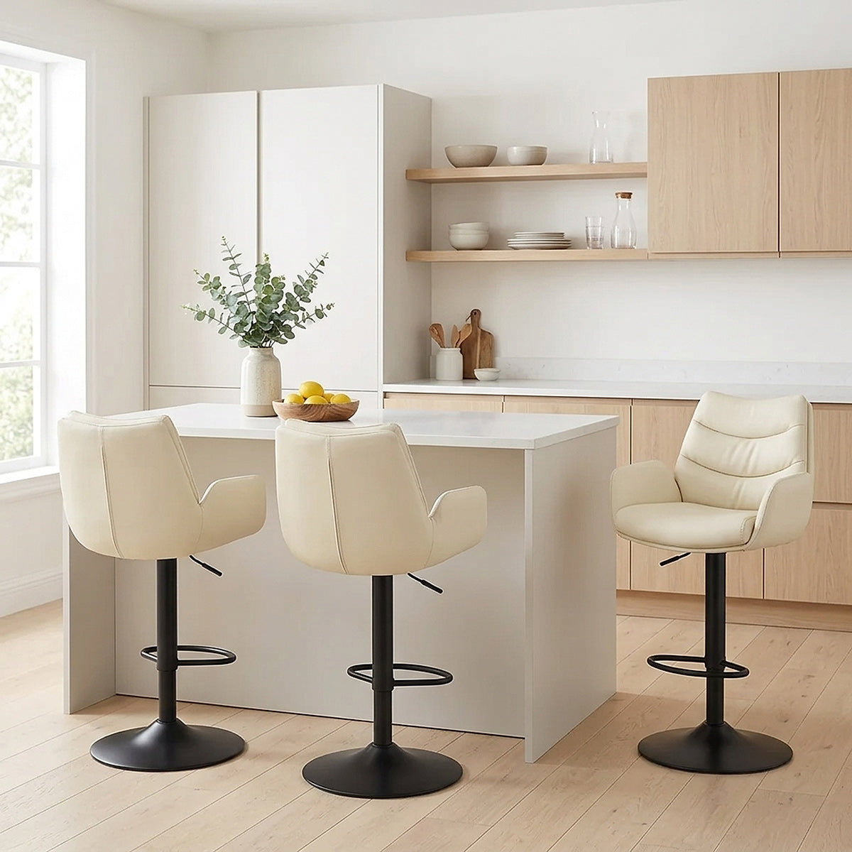 Madrid Real Leather Gas Lift Stool Cream