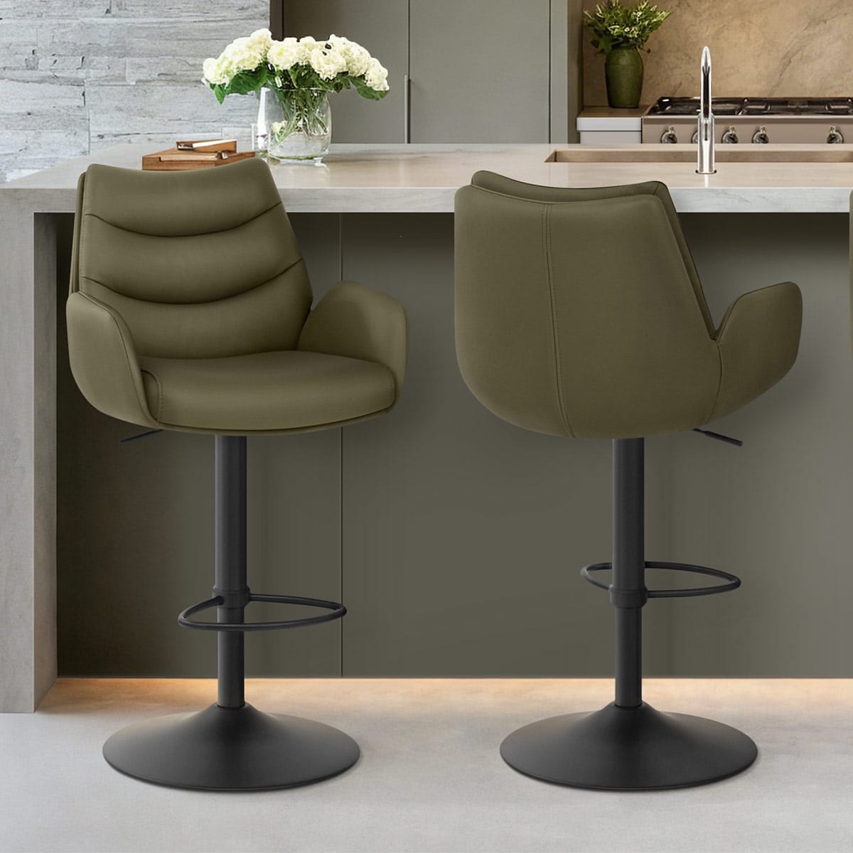 Madrid Real Leather Gas Lift Stool Green