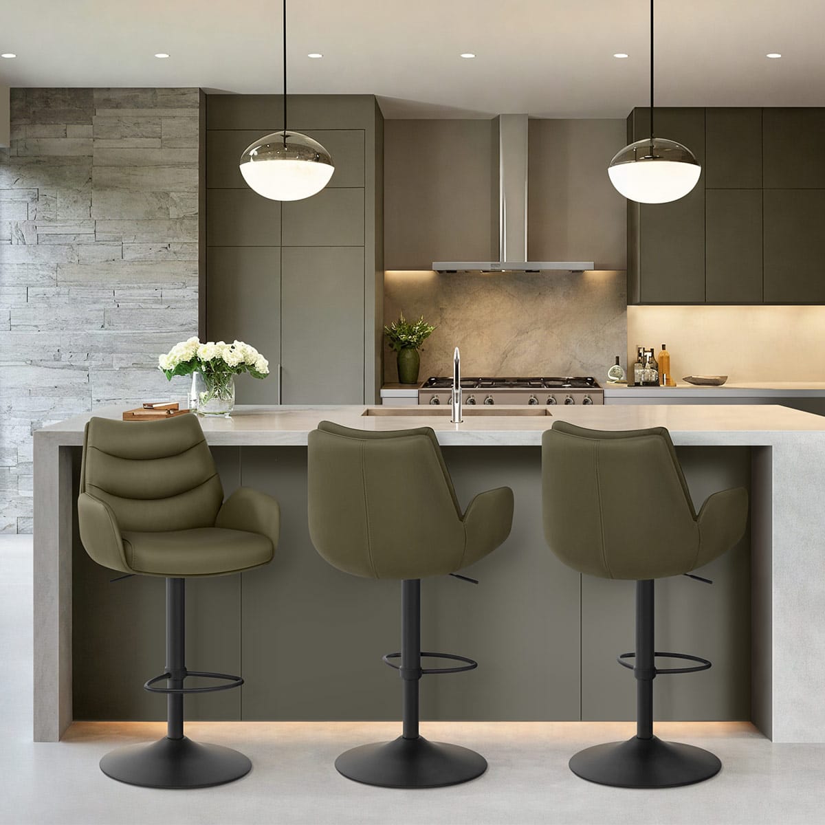 Madrid Real Leather Gas Lift Stool Green