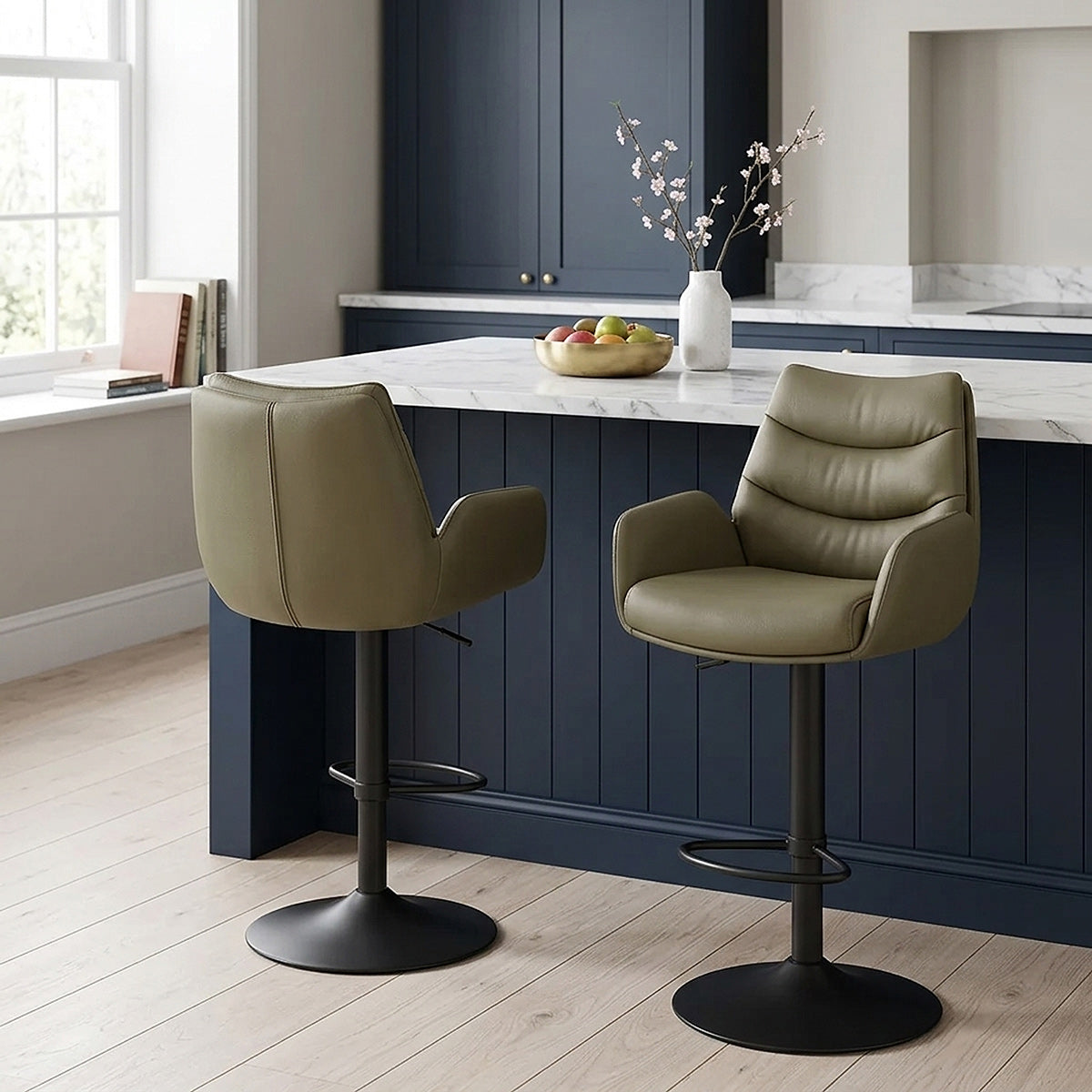 Madrid Real Leather Gas Lift Stool Green