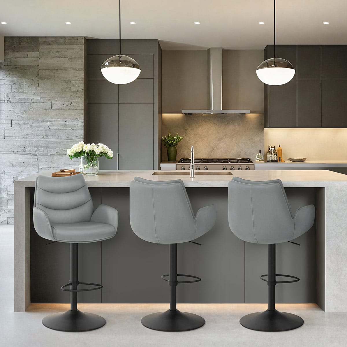 Madrid Real Leather Gas Lift Stool Grey