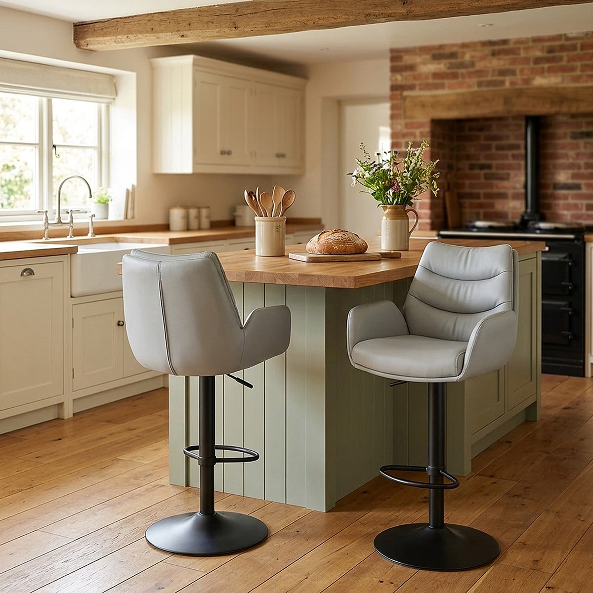 Madrid Real Leather Gas Lift Stool Grey