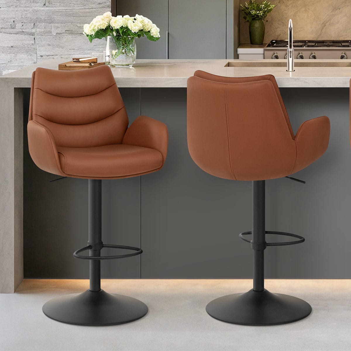 Madrid Real Leather Gas Lift Stool Tan