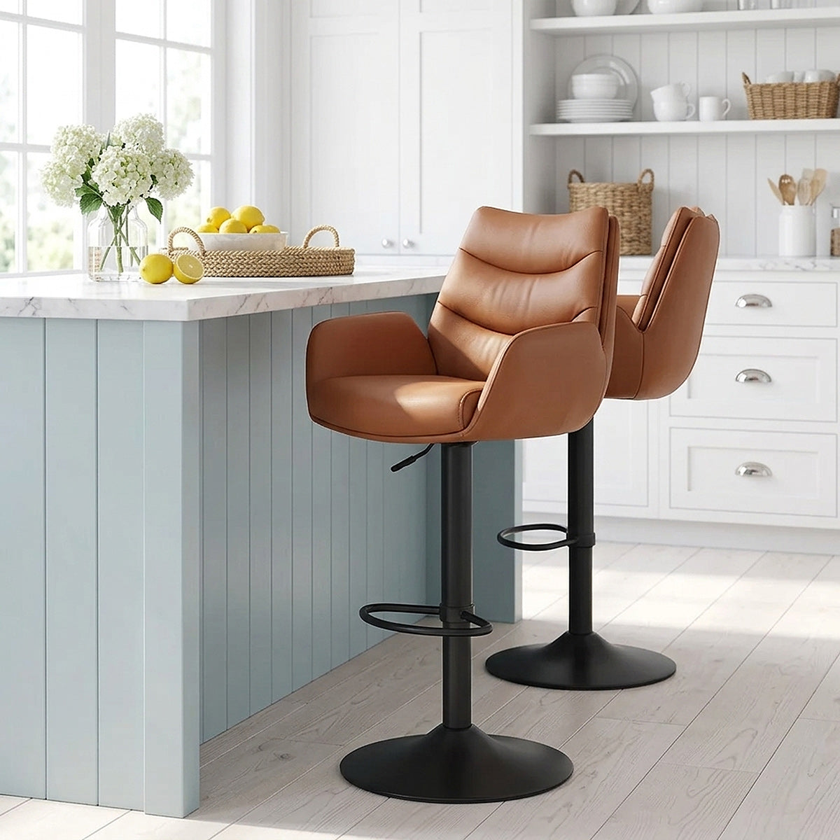 Madrid Real Leather Gas Lift Stool Tan