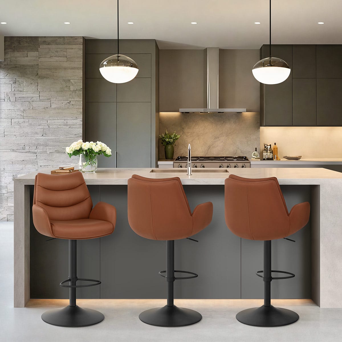 Madrid Real Leather Gas Lift Stool Tan