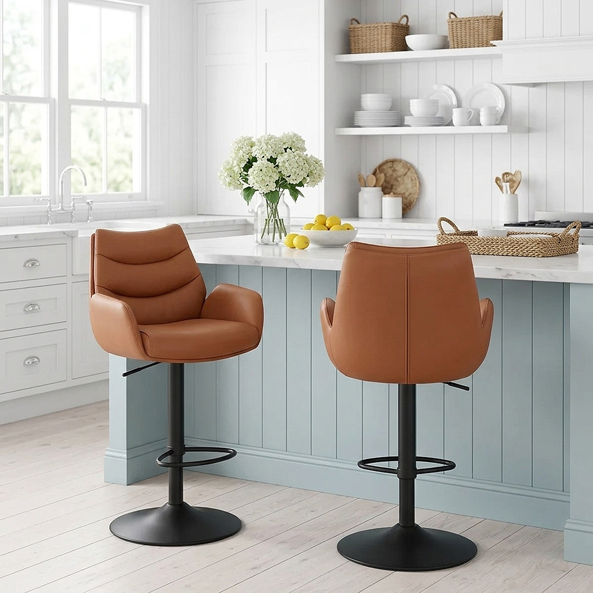 Madrid Real Leather Gas Lift Stool Tan