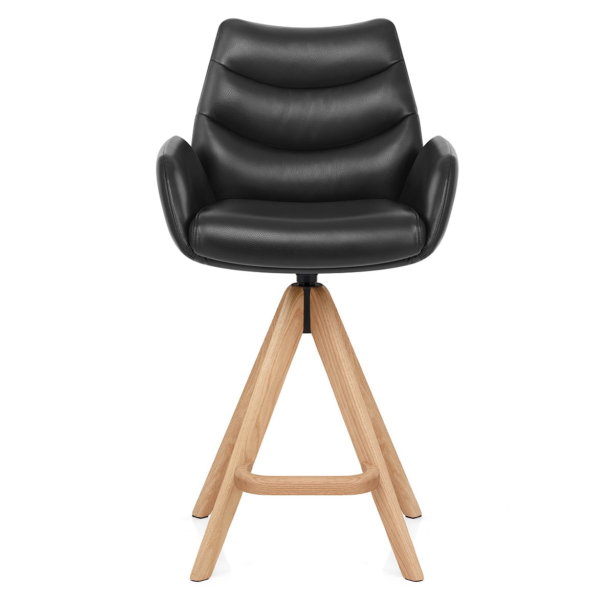 Madrid Real Leather Wooden Stool Black