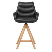 Madrid Real Leather Wooden Stool Black