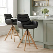 Madrid Real Leather Wooden Stool Black