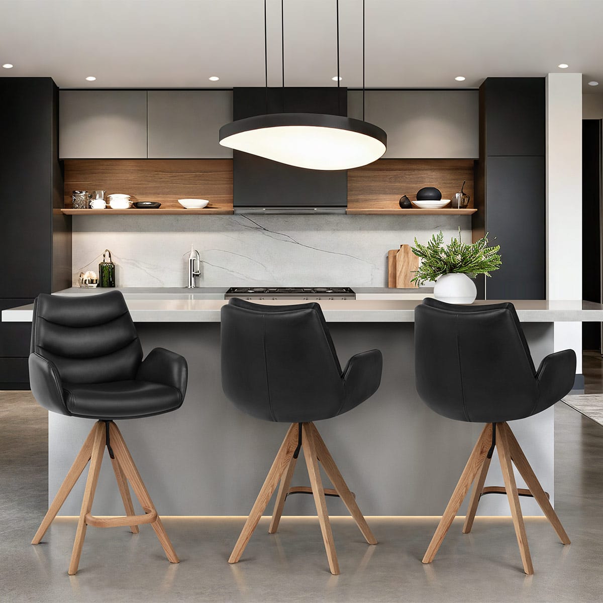 Madrid Real Leather Wooden Stool Black