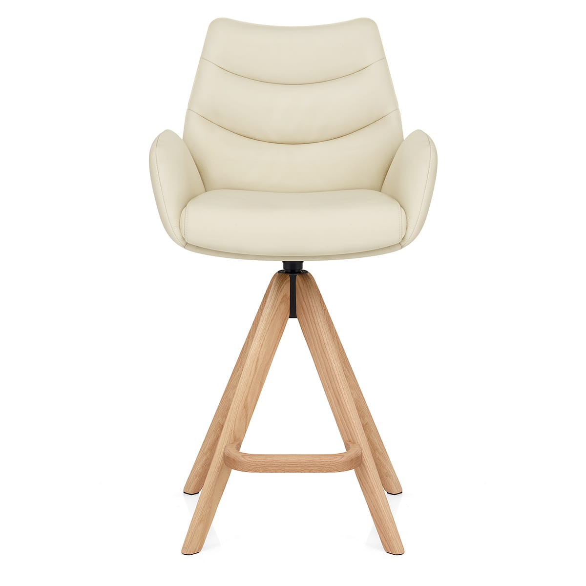 Madrid Real Leather Wooden Stool Cream
