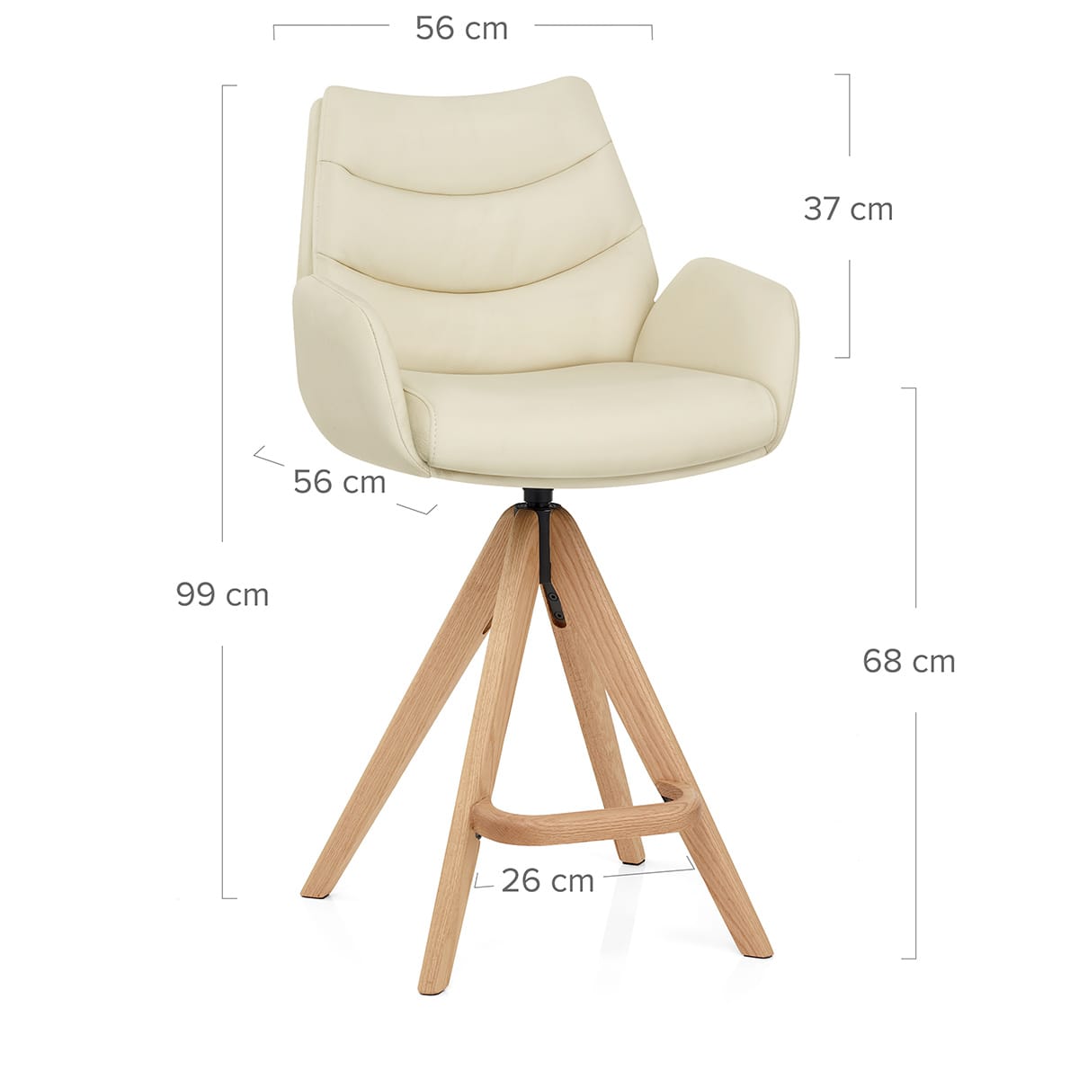 Madrid Real Leather Wooden Stool Cream