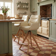 Madrid Real Leather Wooden Stool Cream