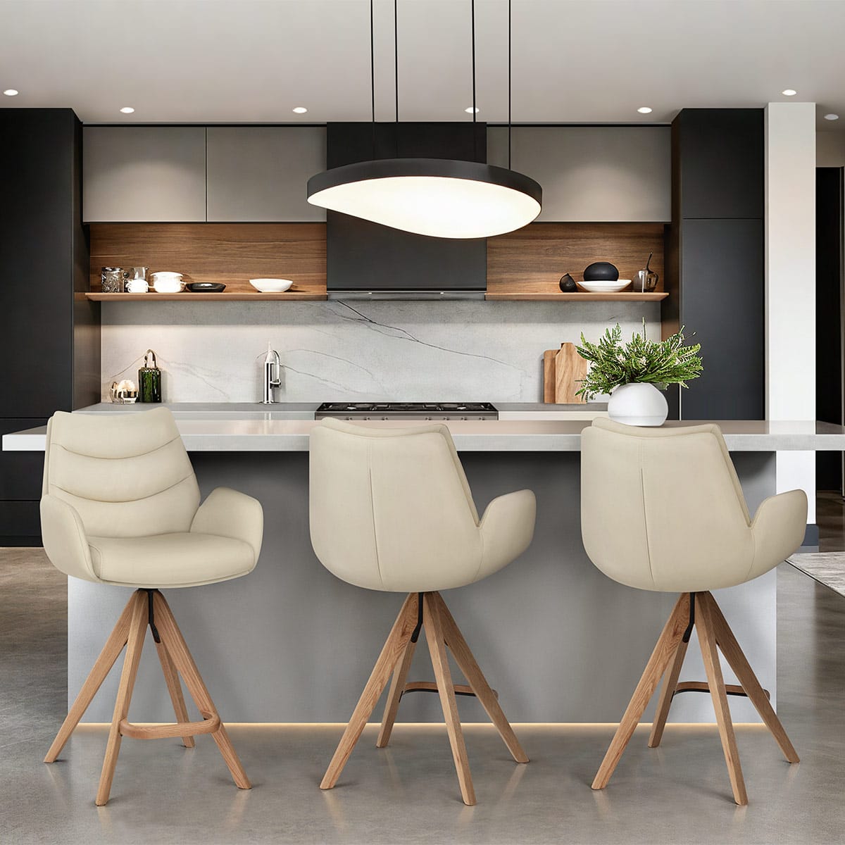 Madrid Real Leather Wooden Stool Cream