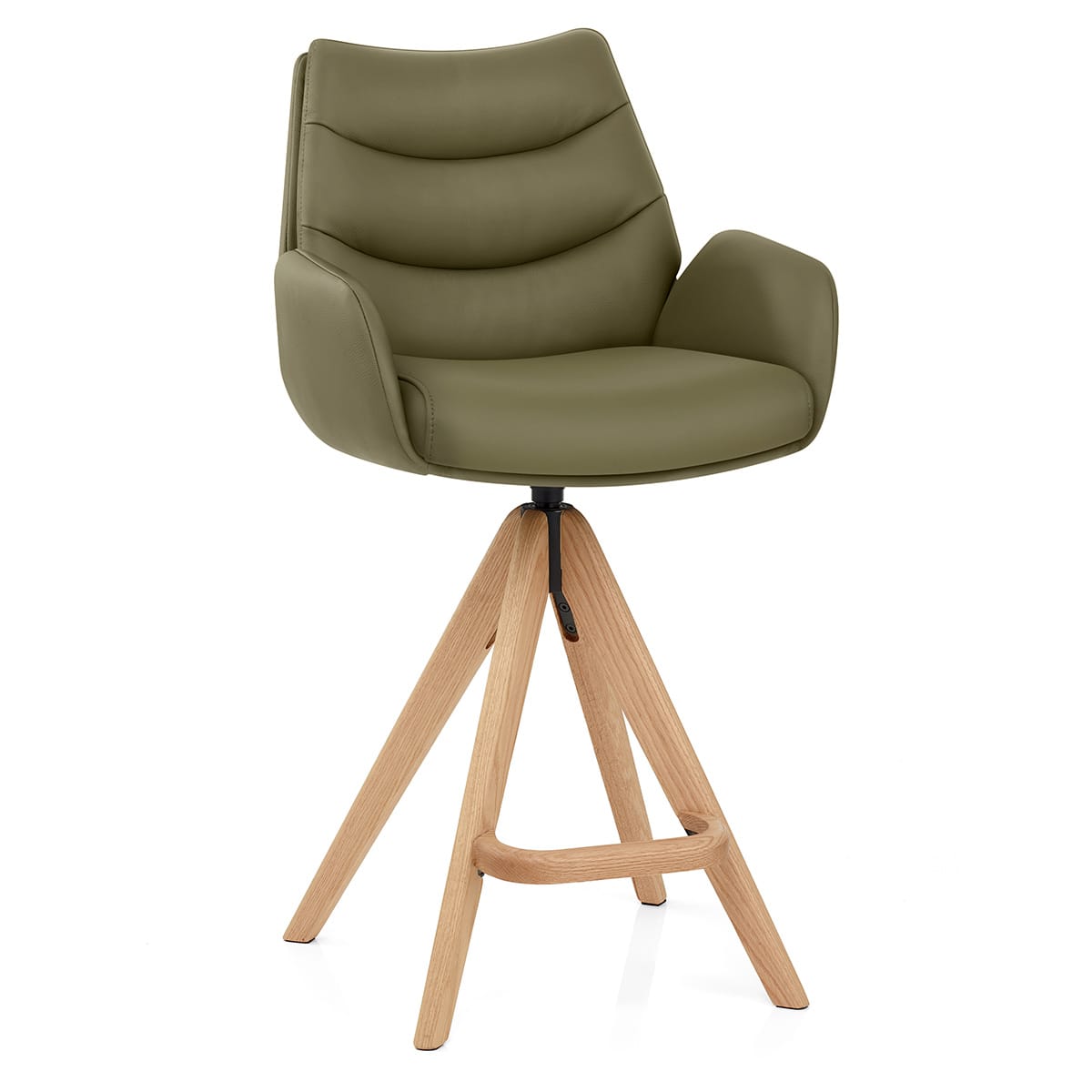 Madrid Real Leather Wooden Stool Green