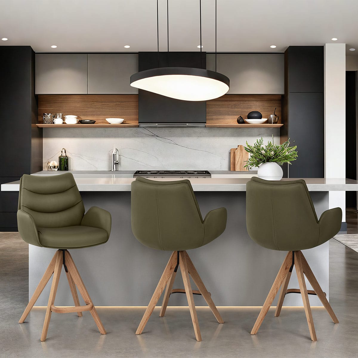 Madrid Real Leather Wooden Stool Green