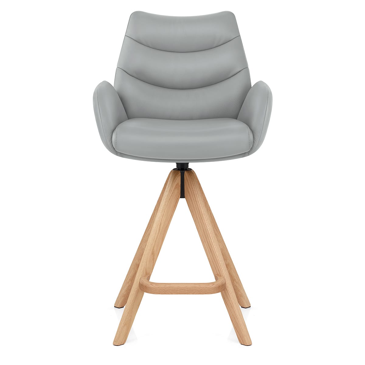 Madrid Real Leather Wooden Stool Grey