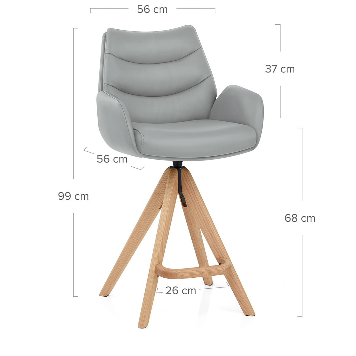 Madrid Real Leather Wooden Stool Grey