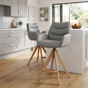 Madrid Real Leather Wooden Stool Grey