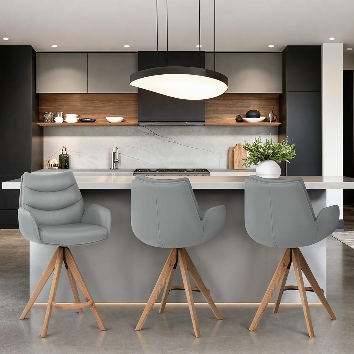 Madrid Real Leather Wooden Stool Grey