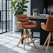 Madrid Real Leather Wooden Stool Tan
