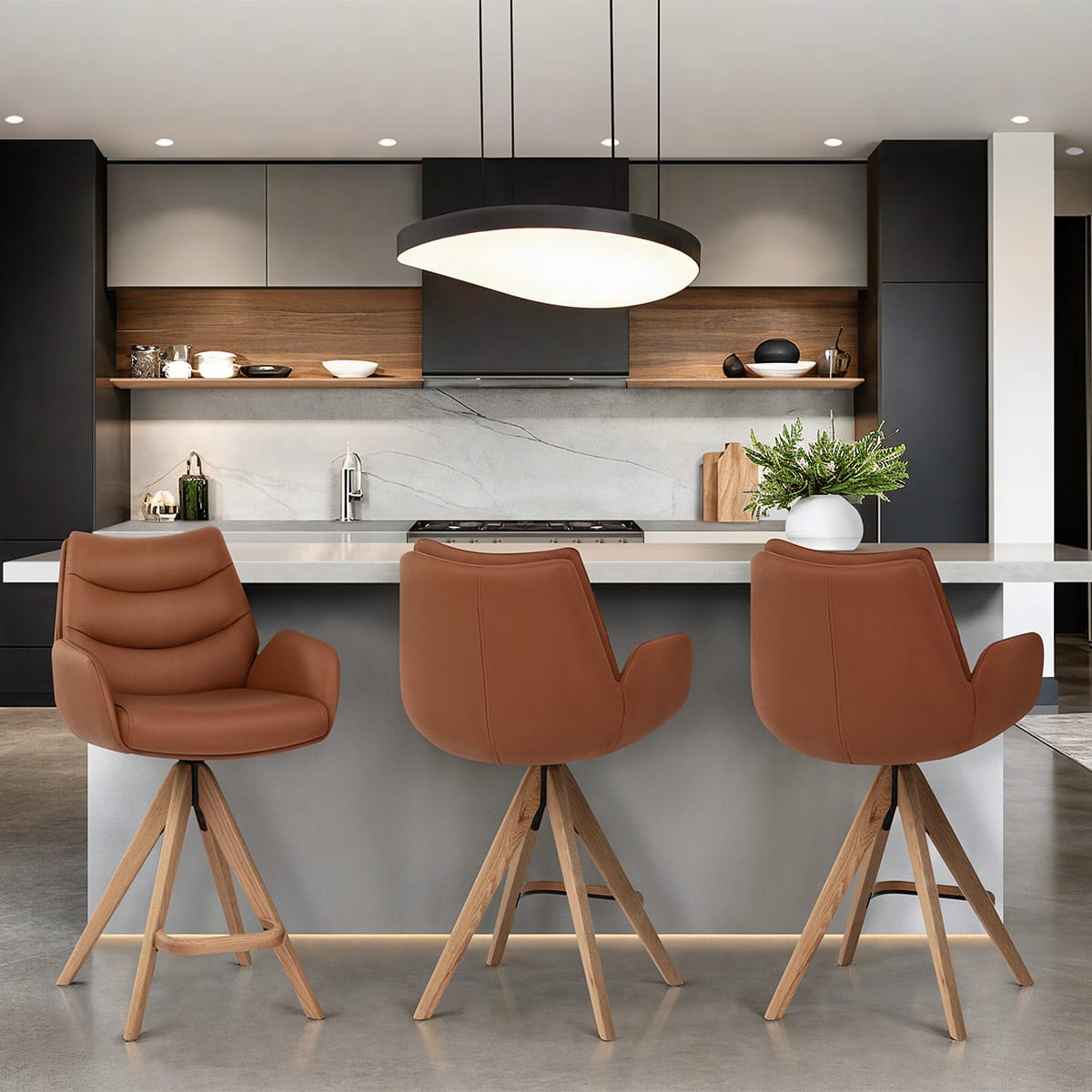 Madrid Real Leather Wooden Stool Tan