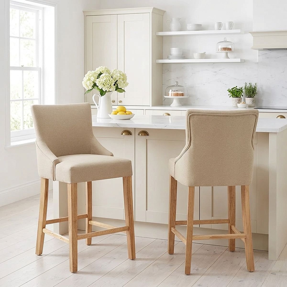 Magna Oak & Beige Fabric Bar Stool