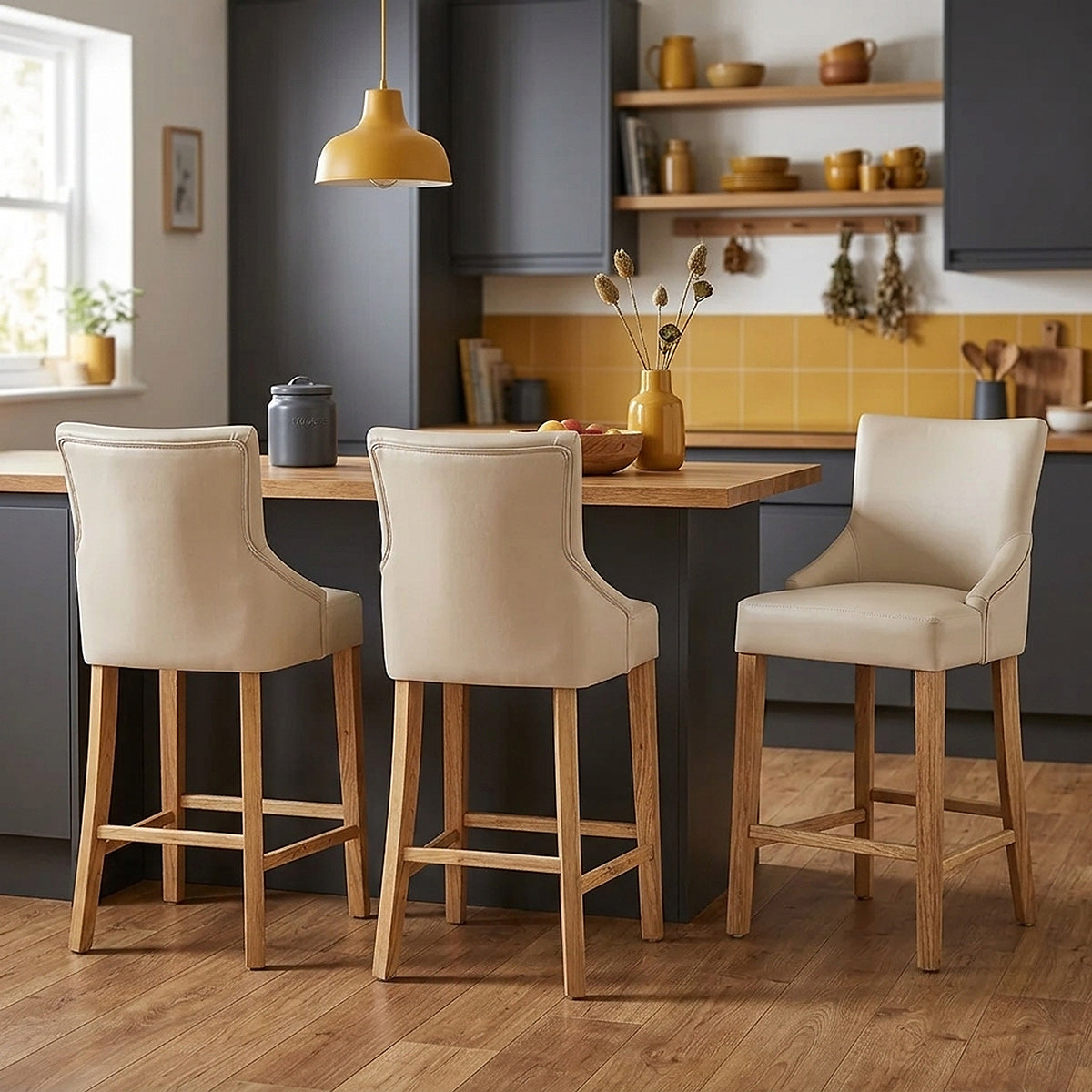Magna Oak & Cream Faux Leather Stool