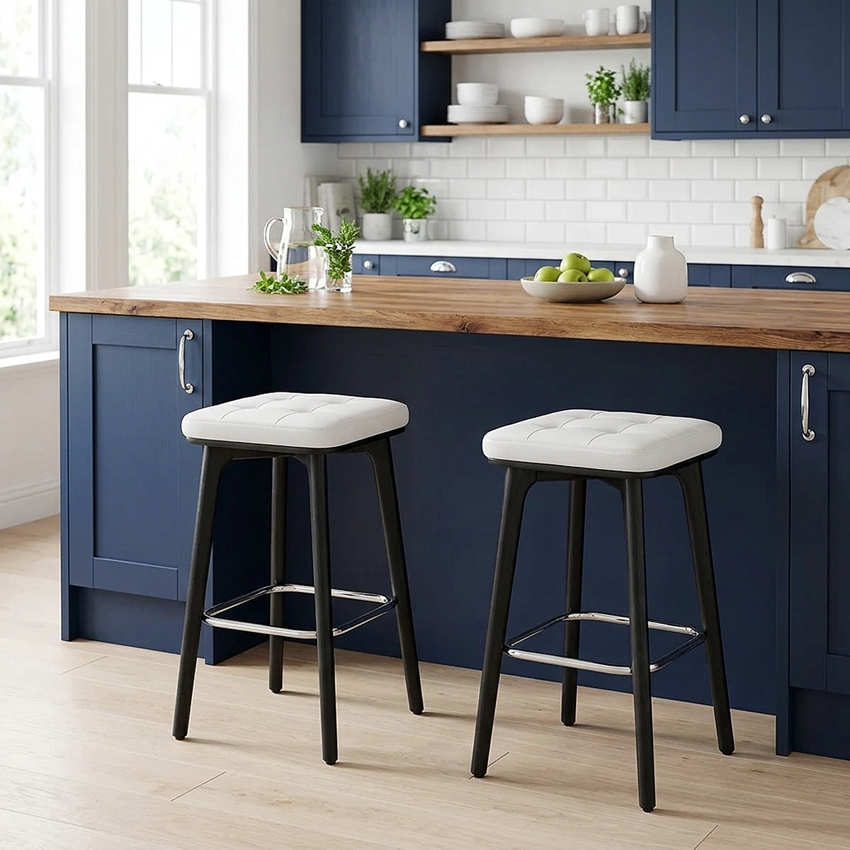 Malmo Black & Chrome Stool White