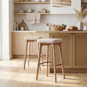 Malmo Oak & Copper Stool Beige Fabric