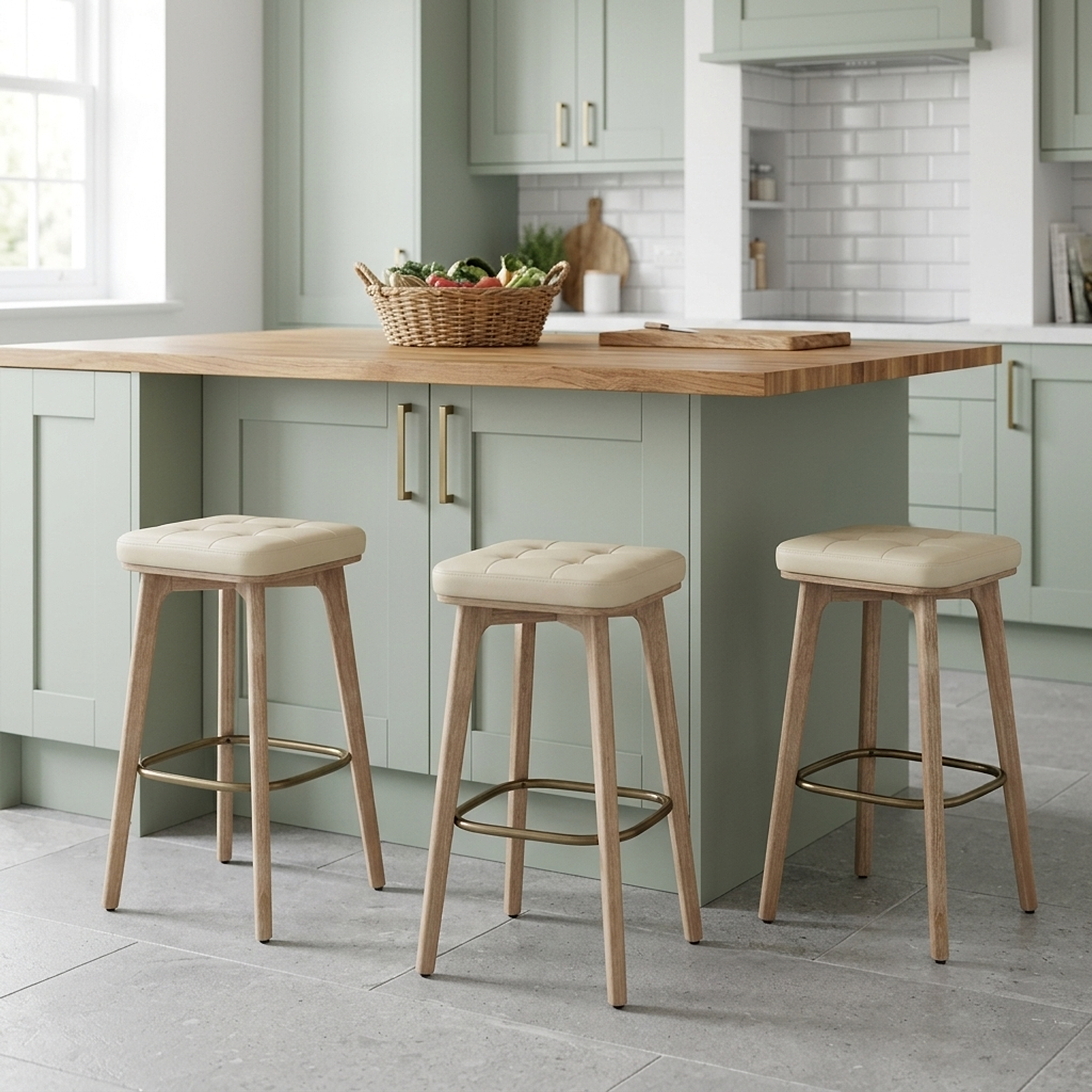Malmo Oak & Copper Stool Cream