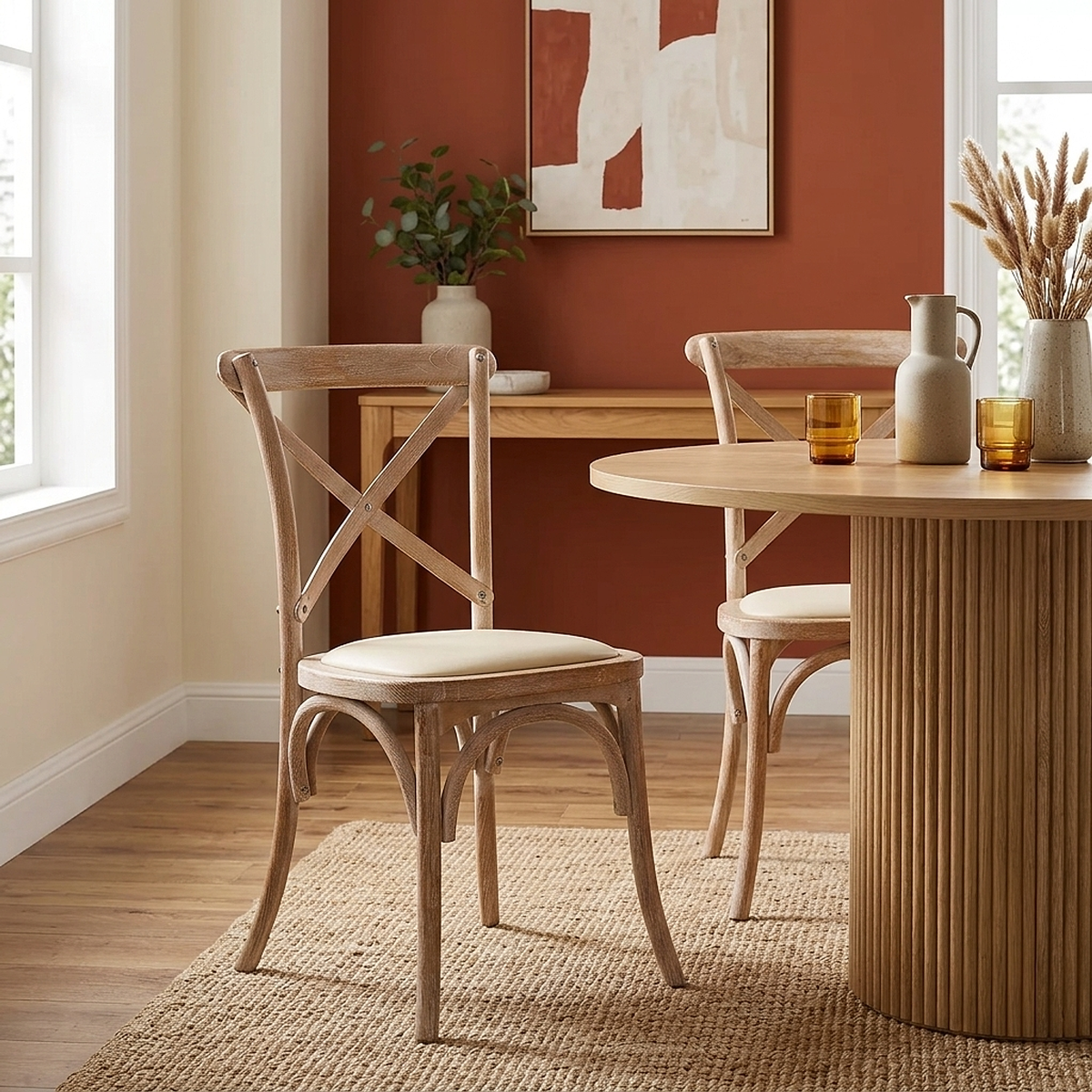 Marcel Oak Cross Back Chair Cream Leather