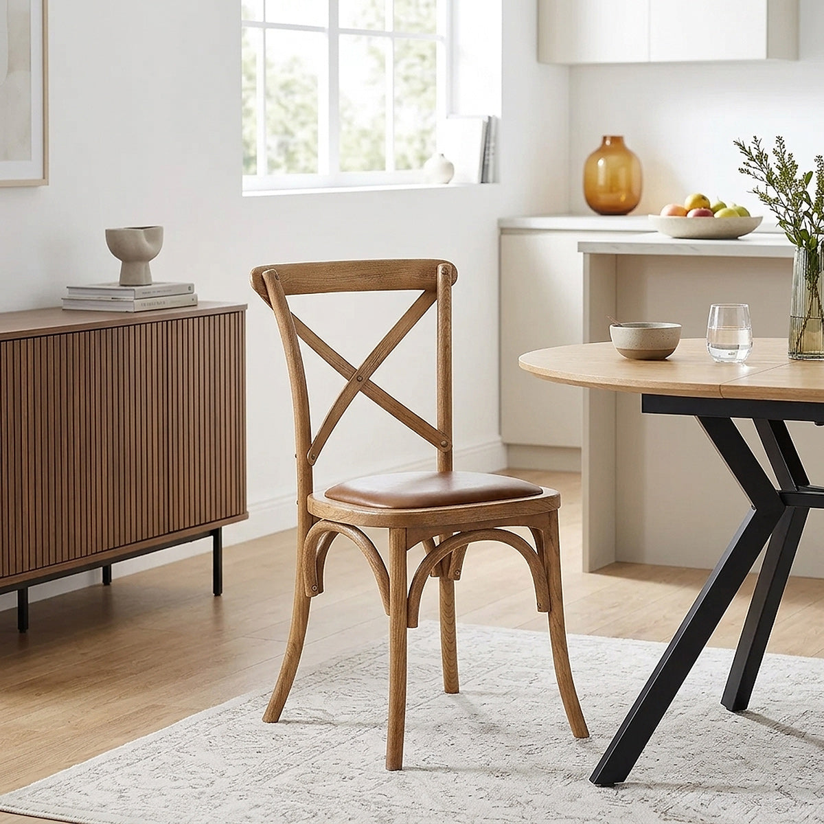 Marcel Walnut Cross Back Chair Brown Leather