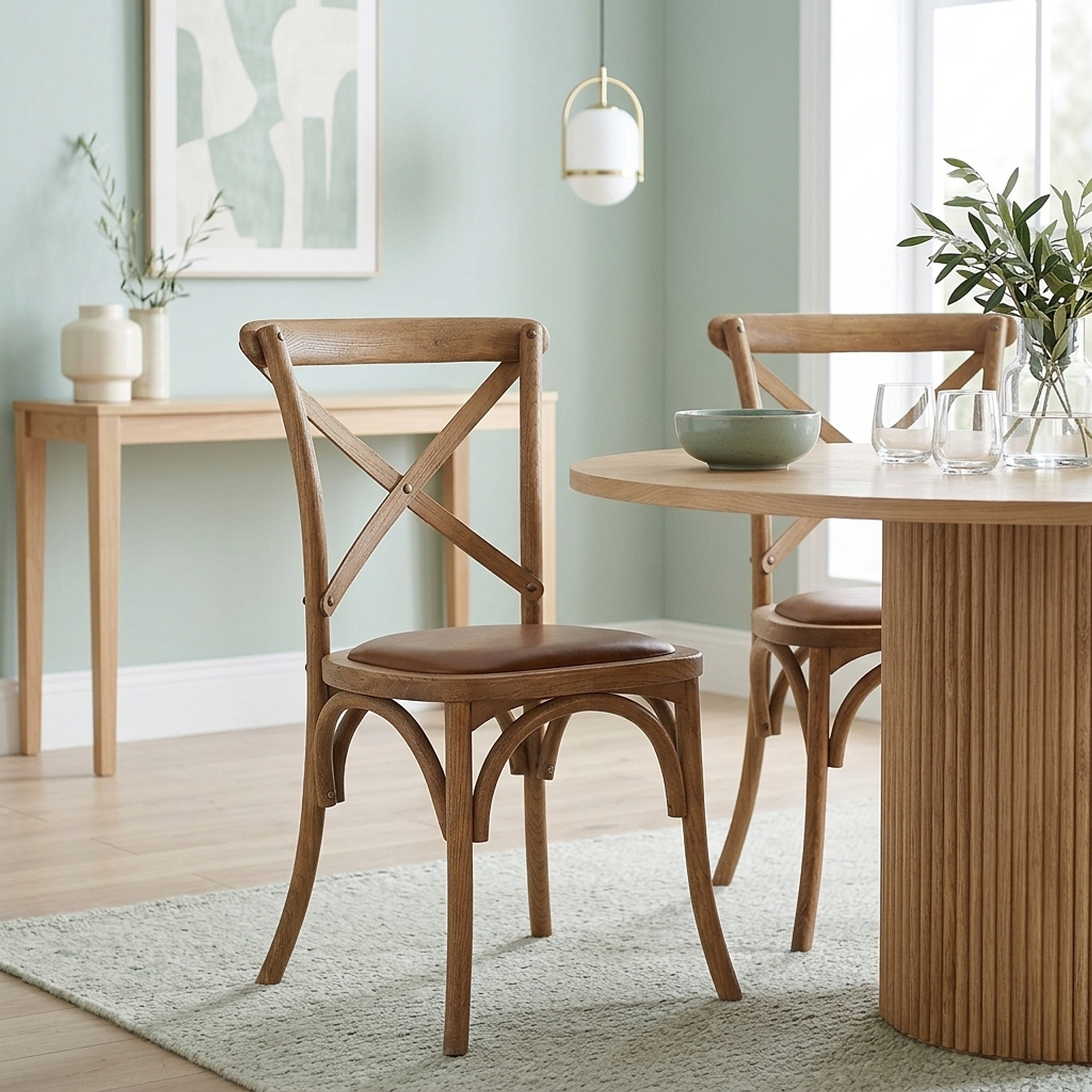 Marcel Walnut Cross Back Chair Brown Leather