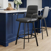 Marco Stool Black Arms & Grey Leather