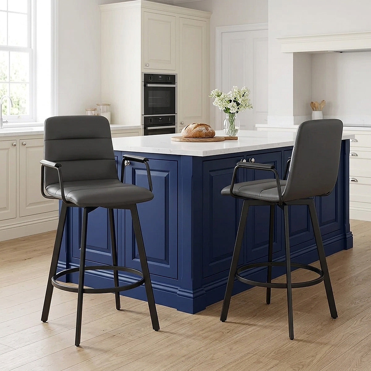 Marco Stool Black Arms & Grey Leather