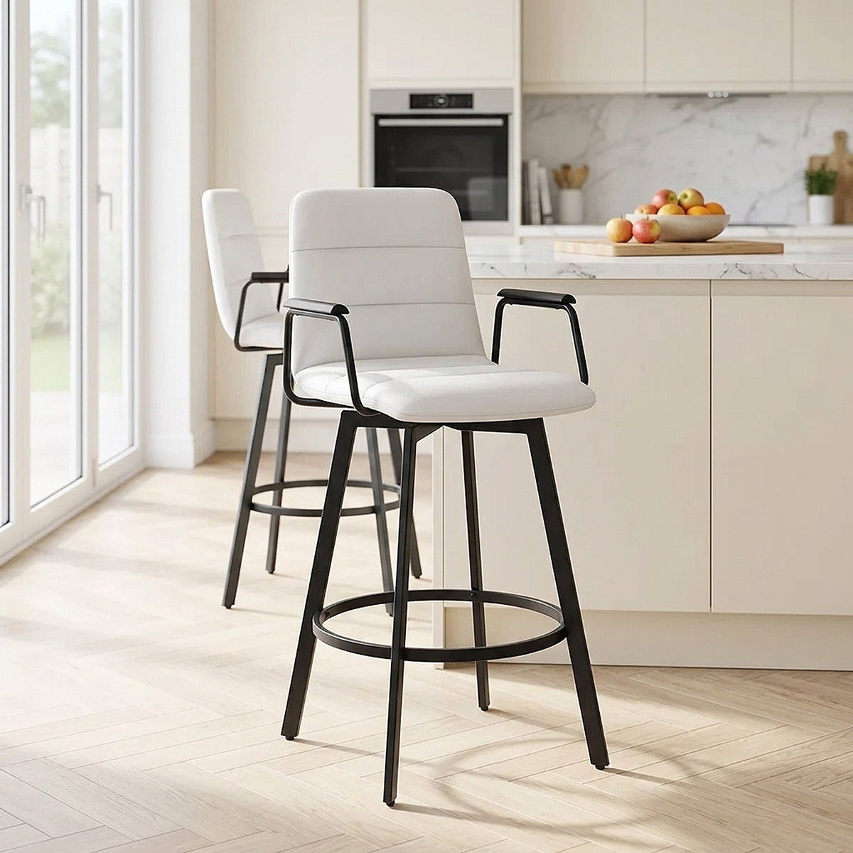 Marco Stool Black Arms & White Leather