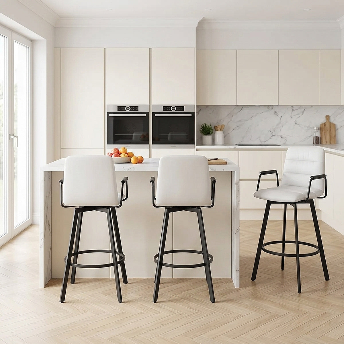 Marco Stool Black Arms & White Leather