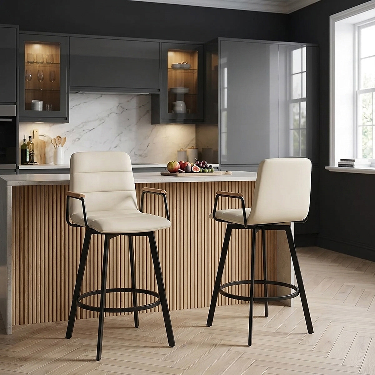 Marco Stool Oak Arms & Cream Leather