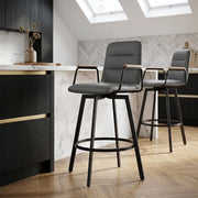 Marco Stool Oak Arms & Grey Leather