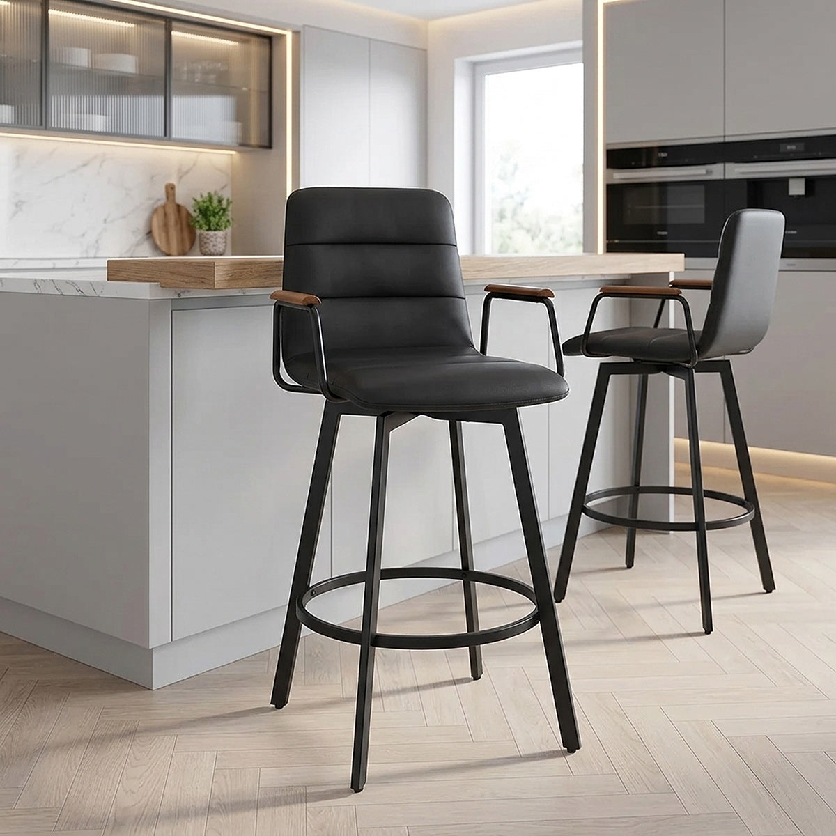 Marco Stool Walnut Arms & Black Leather