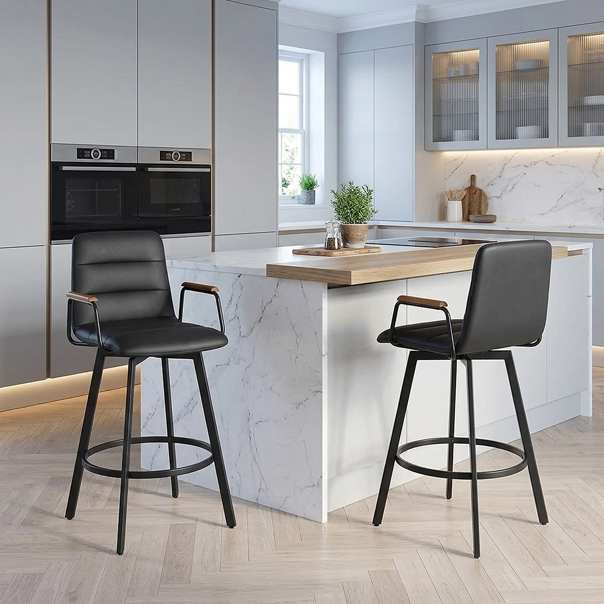 Marco Stool Walnut Arms & Black Leather