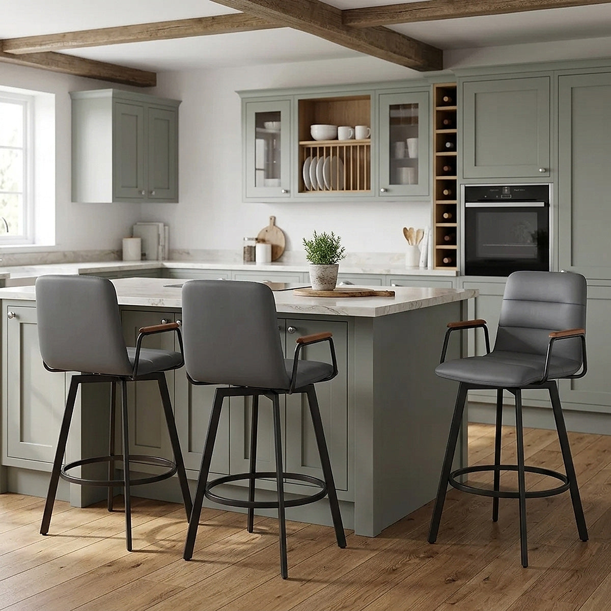 Marco Stool Walnut Arms & Grey Leather