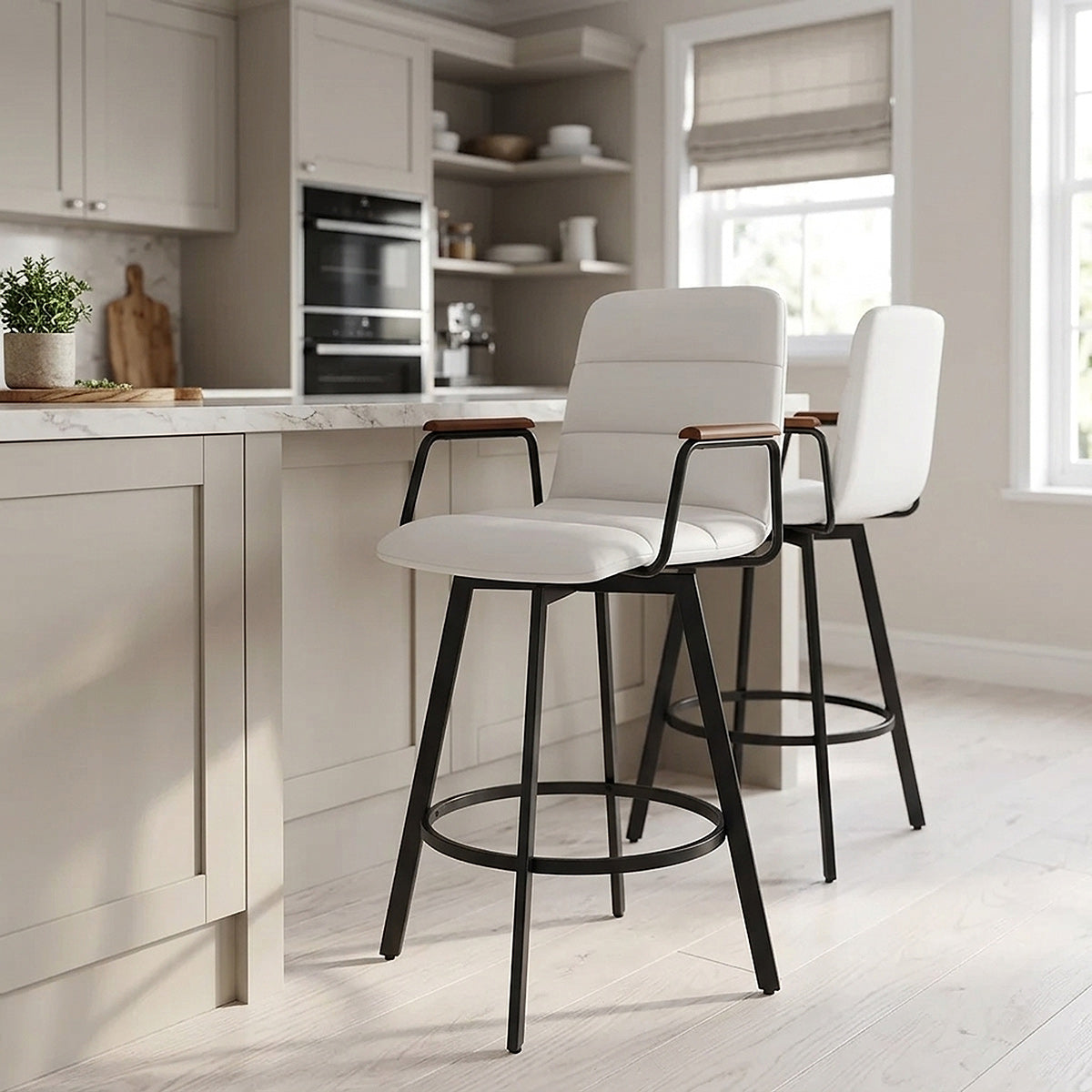 Marco Stool Walnut Arms & White Leather