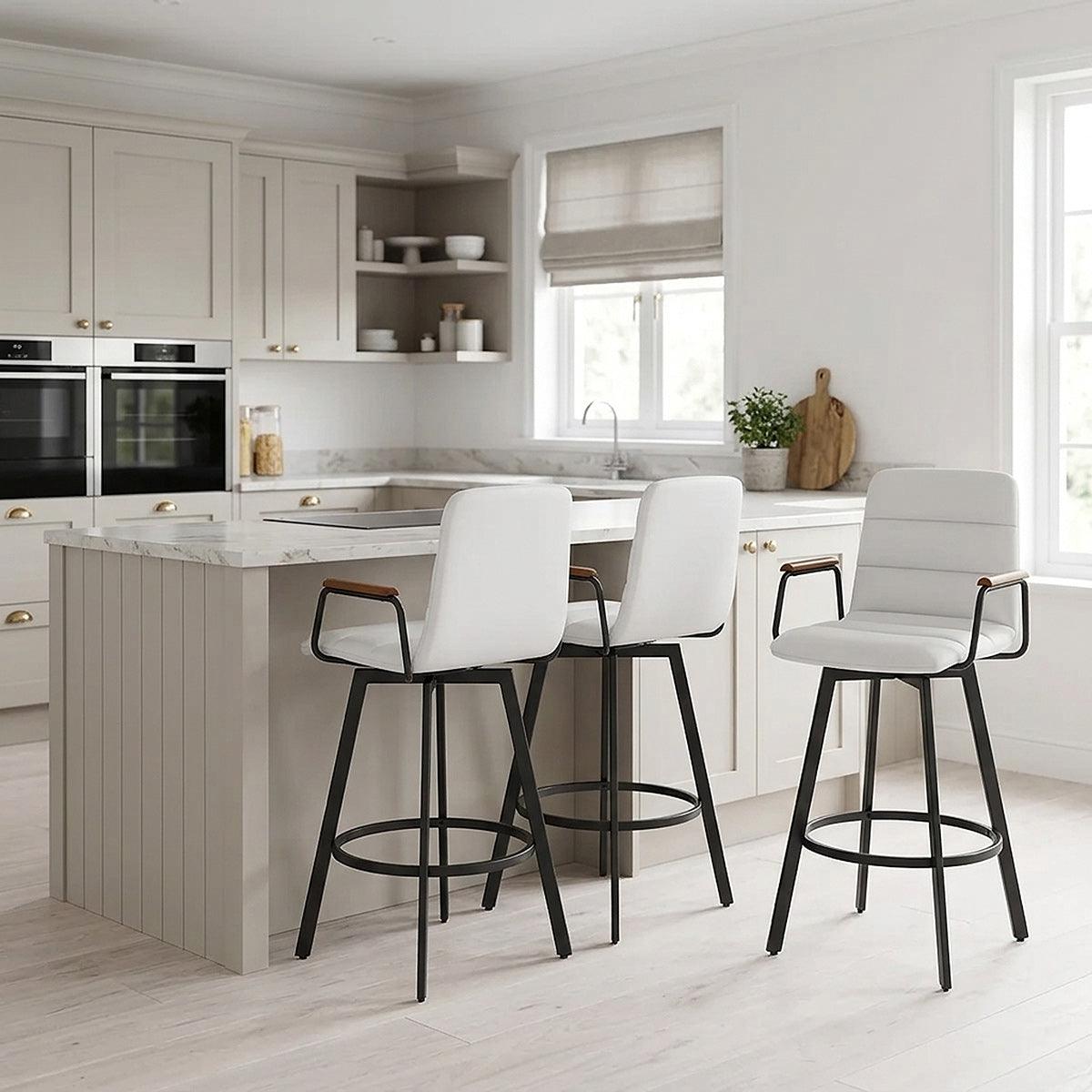 Marco Stool Walnut Arms & White Leather