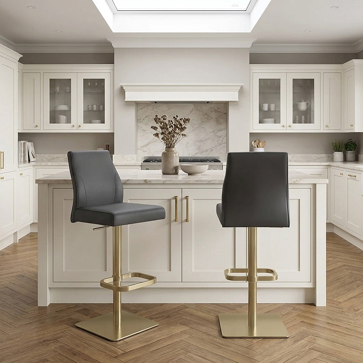 Martello Real Leather Gold Stool Black