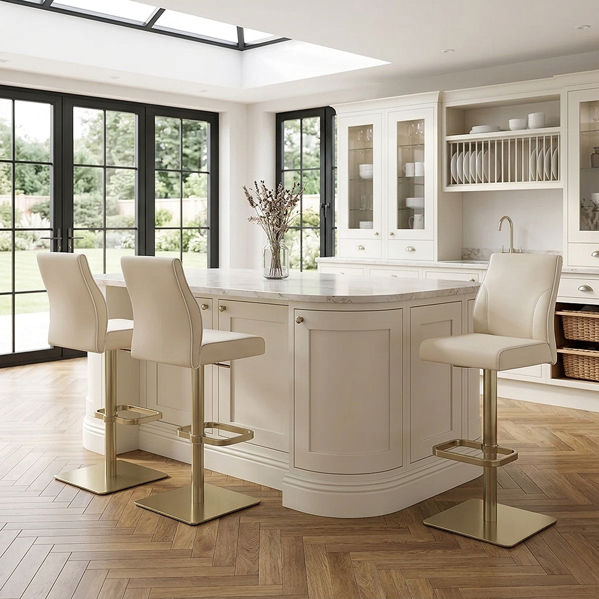 Martello Real Leather Gold Stool Cream