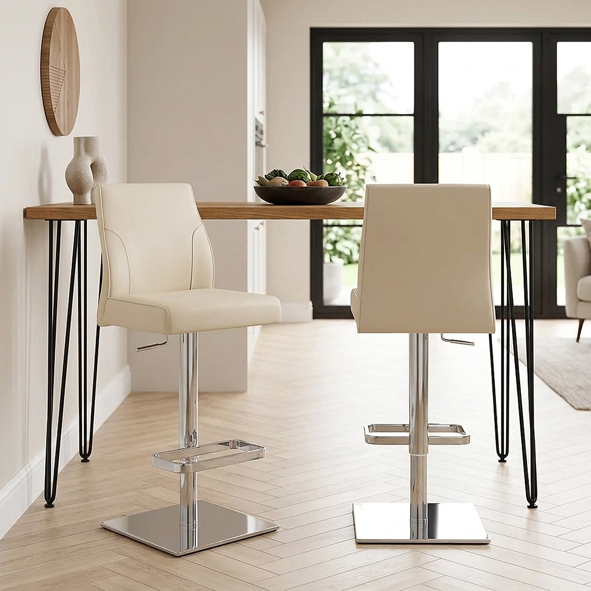 Martello Real Leather Chrome Stool Cream
